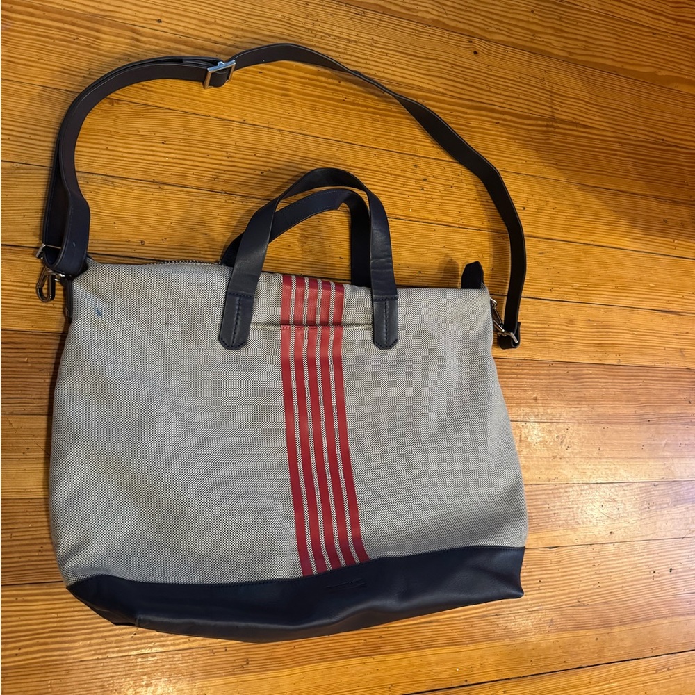 Uri Minkoff Gray and Red Stripe Messenger Bag